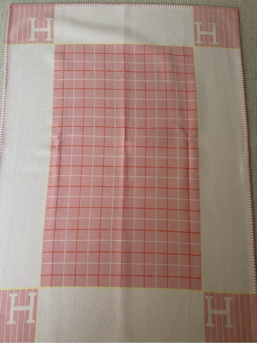 Hermes Pink and Cream Checked Throw Blanket